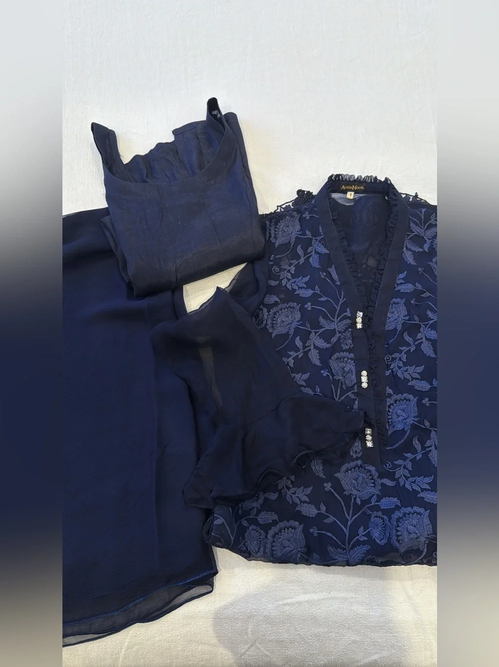 Agha Noor Navy Embroidered Floral 4 Piece Dress